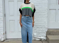 Tricot Chic Short Sleeve Crop Cape Sweater in black and grey - women's sweater - view 5