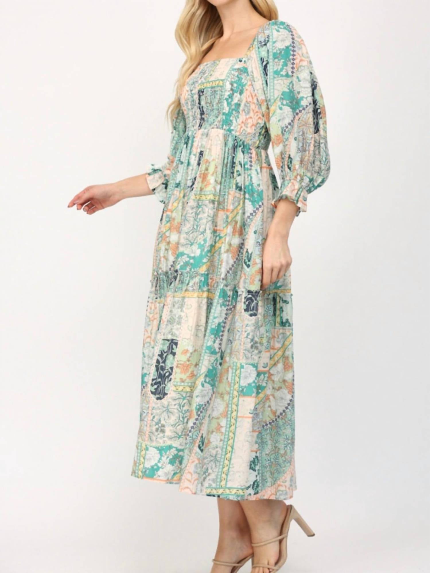 Fate - Flower Print Smocked Midi Dress