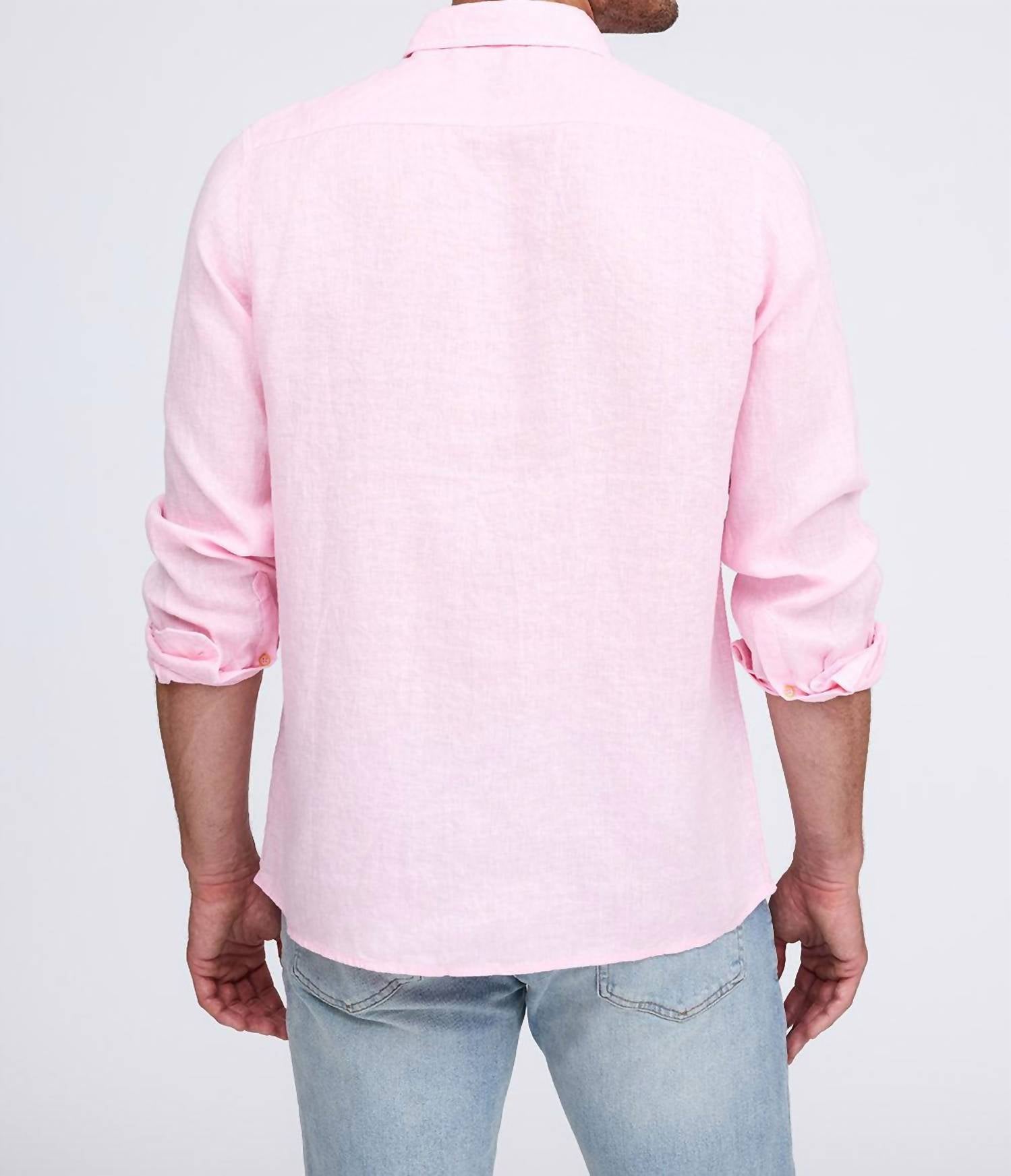 Raffi Pure Linen Long Sleeve Shirt in pink - men's shirt - view 5