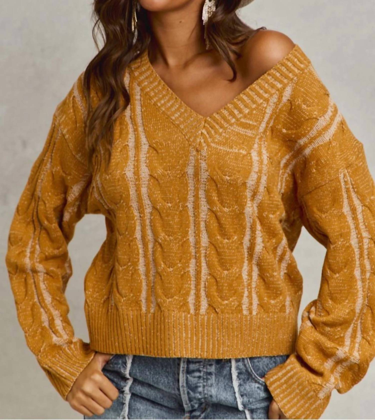 So Me - Two Tone V-Neck Sweater