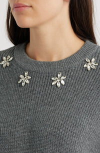 Zoe and Claire Mixed Media Embellished Sweater Dress in heather grey - women's dress - view 4