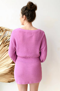 Blue Blush - Tie Waist Sweater Mini Dress