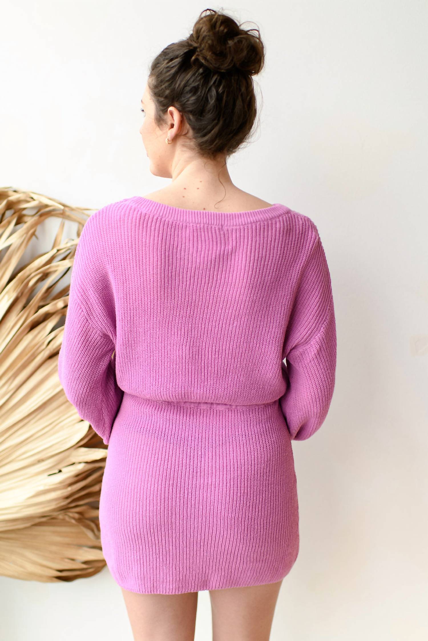 Blue Blush - Tie Waist Sweater Mini Dress