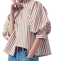 Urban Daizy - Puffed Sleeve Stripe Blouse