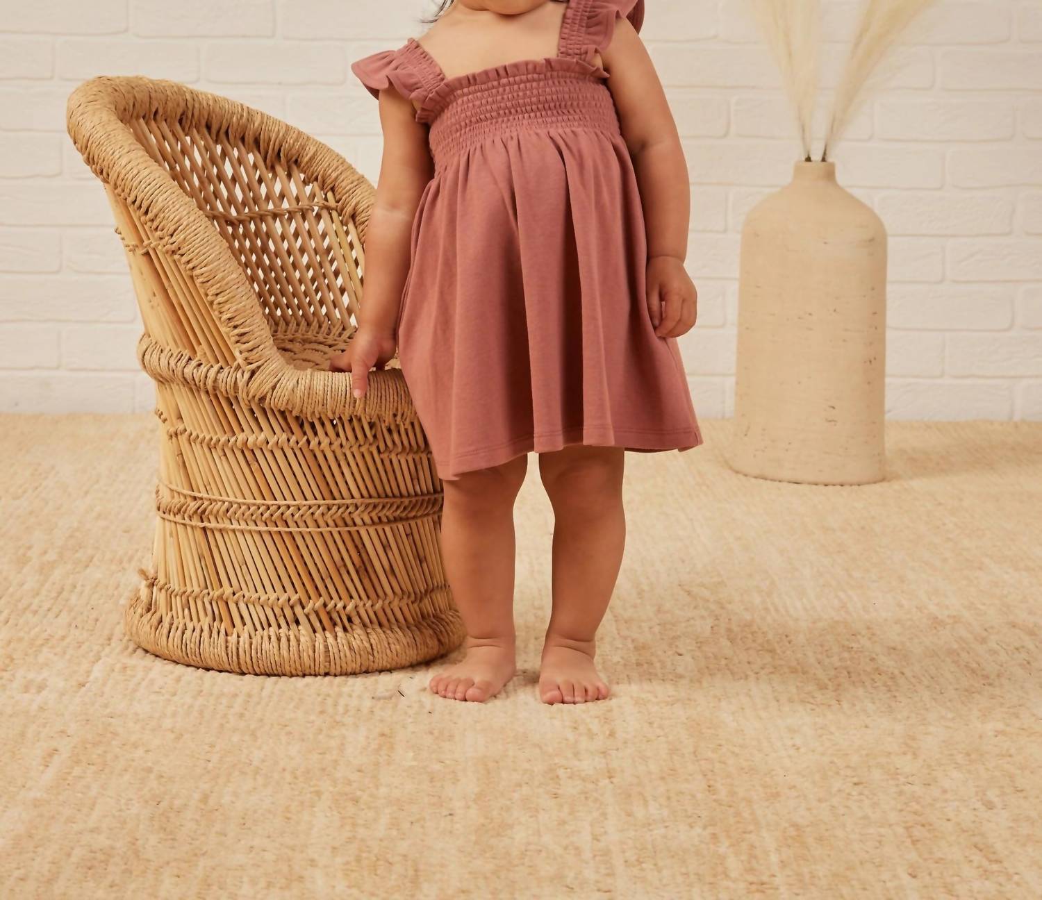 Quincy Mae Smocked Jersey Dress in berry - kids' dress - detail view