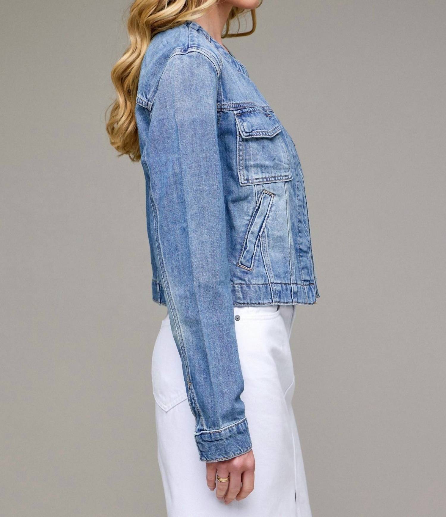 Hidden - Collarless Trucker Jacket