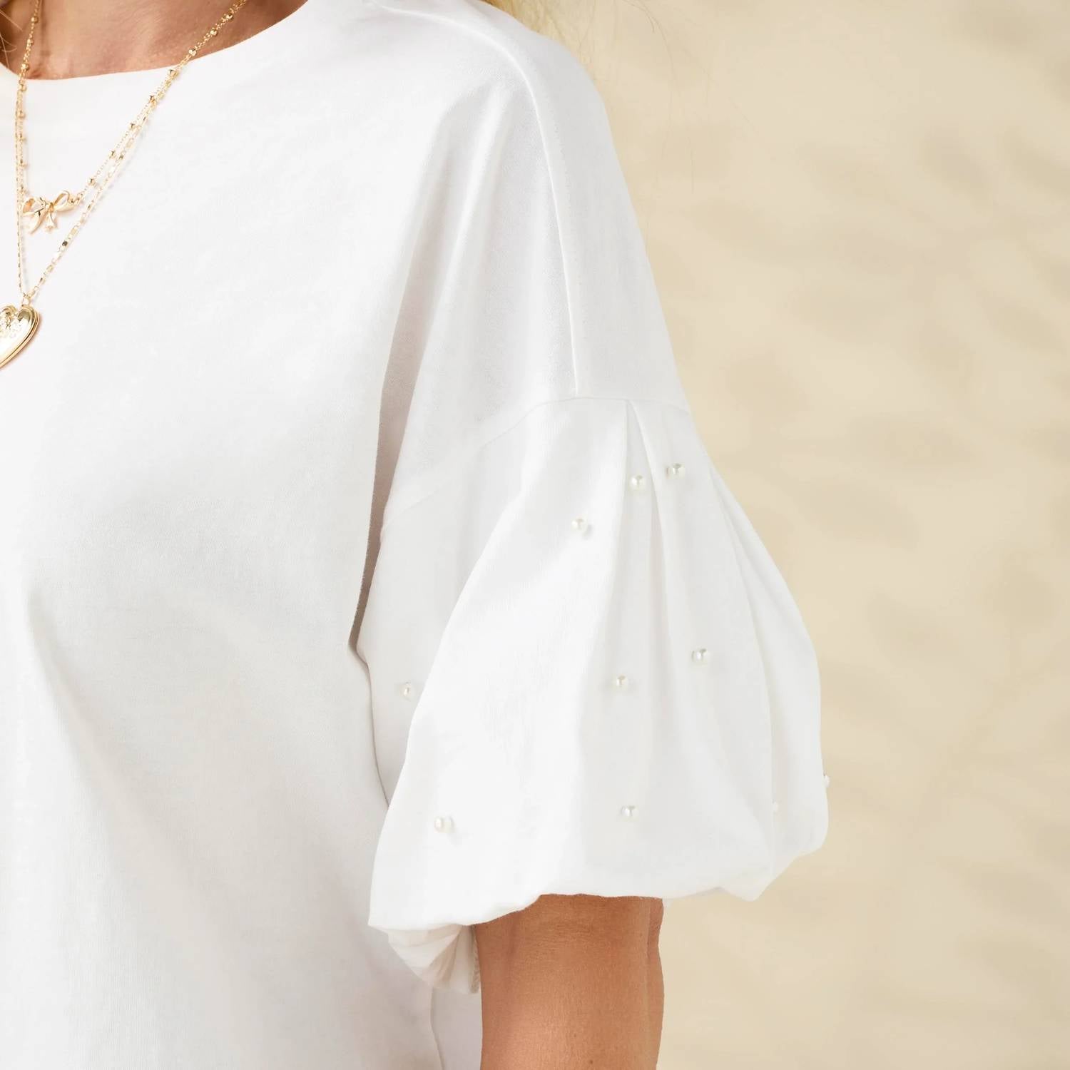 Coco + Carmen - Camille Top With Pearl Puff Sleeve