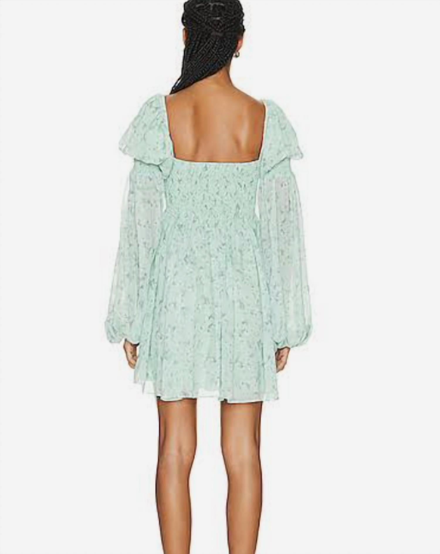 CAROLINE CONSTAS Women's Kinsley Mini Dress in mint blossom - women's dress - detail view