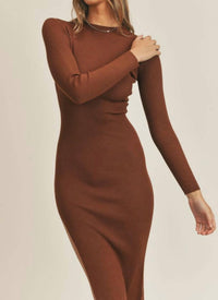 Mable - Long sleeve midi sweater dress with one side high slit.