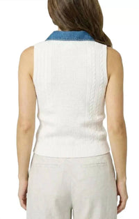 Central Park West - Serena Mixed Stitch Denim Collar Shell Top