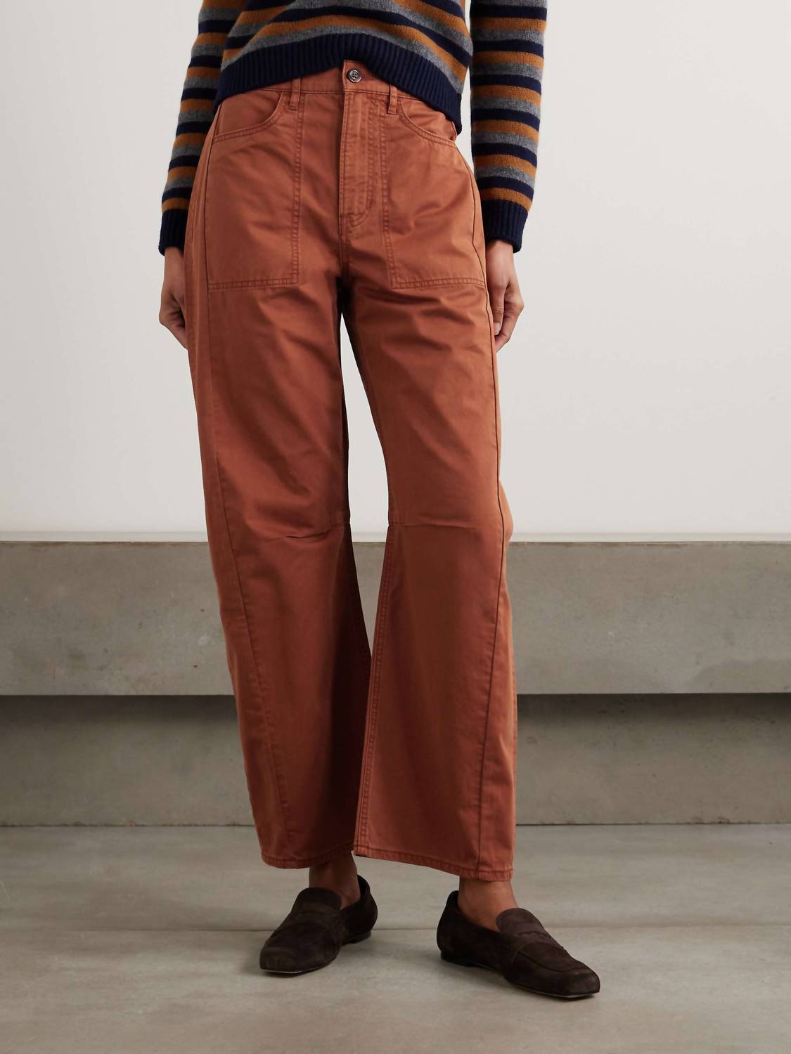 Veronica Beard - Sloan Cotton Twill Barrel Leg Pants