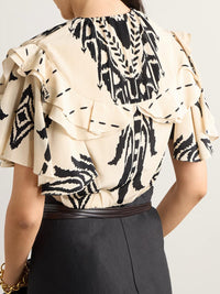 Johanna Ortiz - Influencial Tribes Cropped Ruffled Printed Silk-chiffon Top