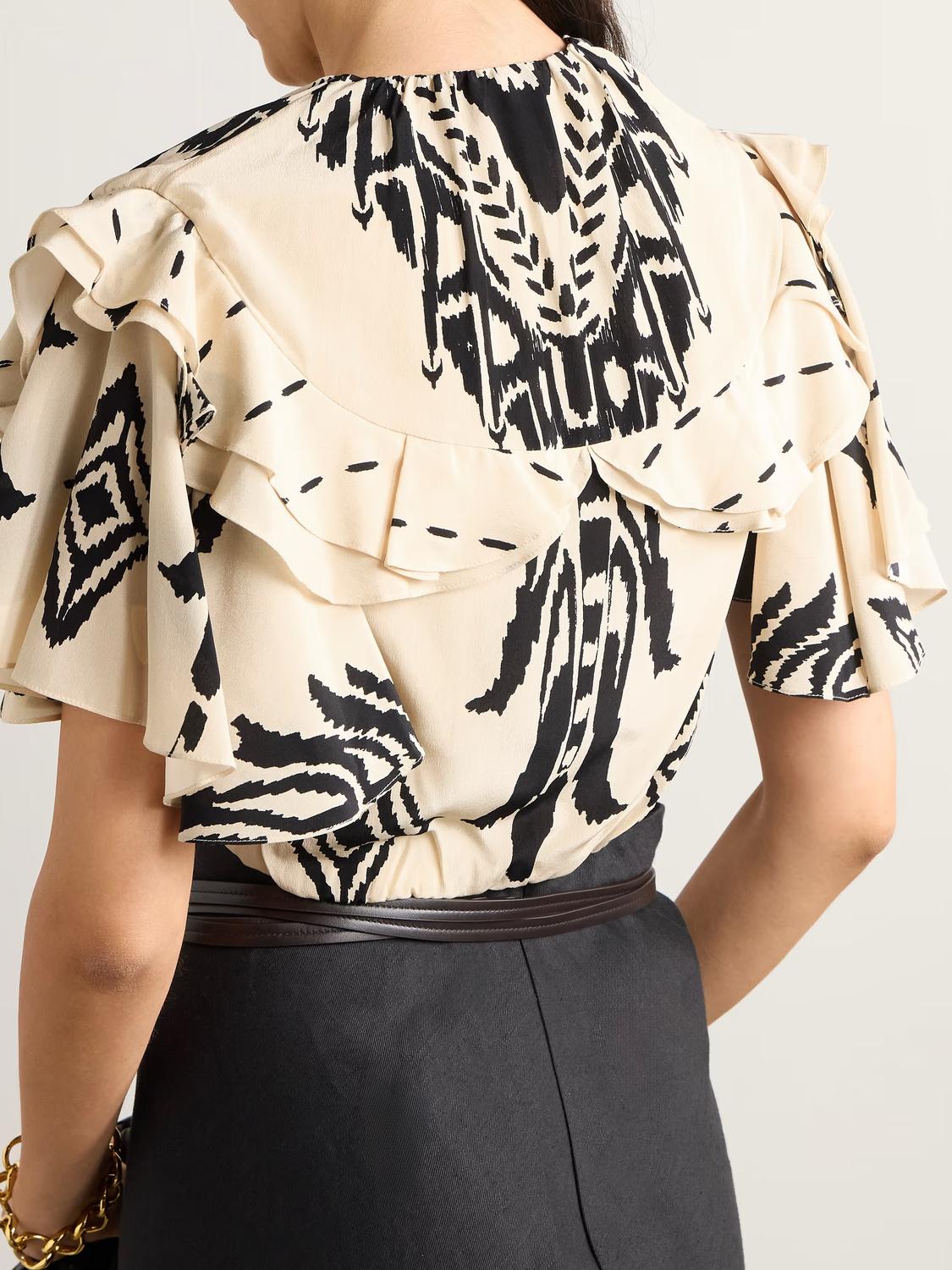 Johanna Ortiz - Influencial Tribes Cropped Ruffled Printed Silk-chiffon Top