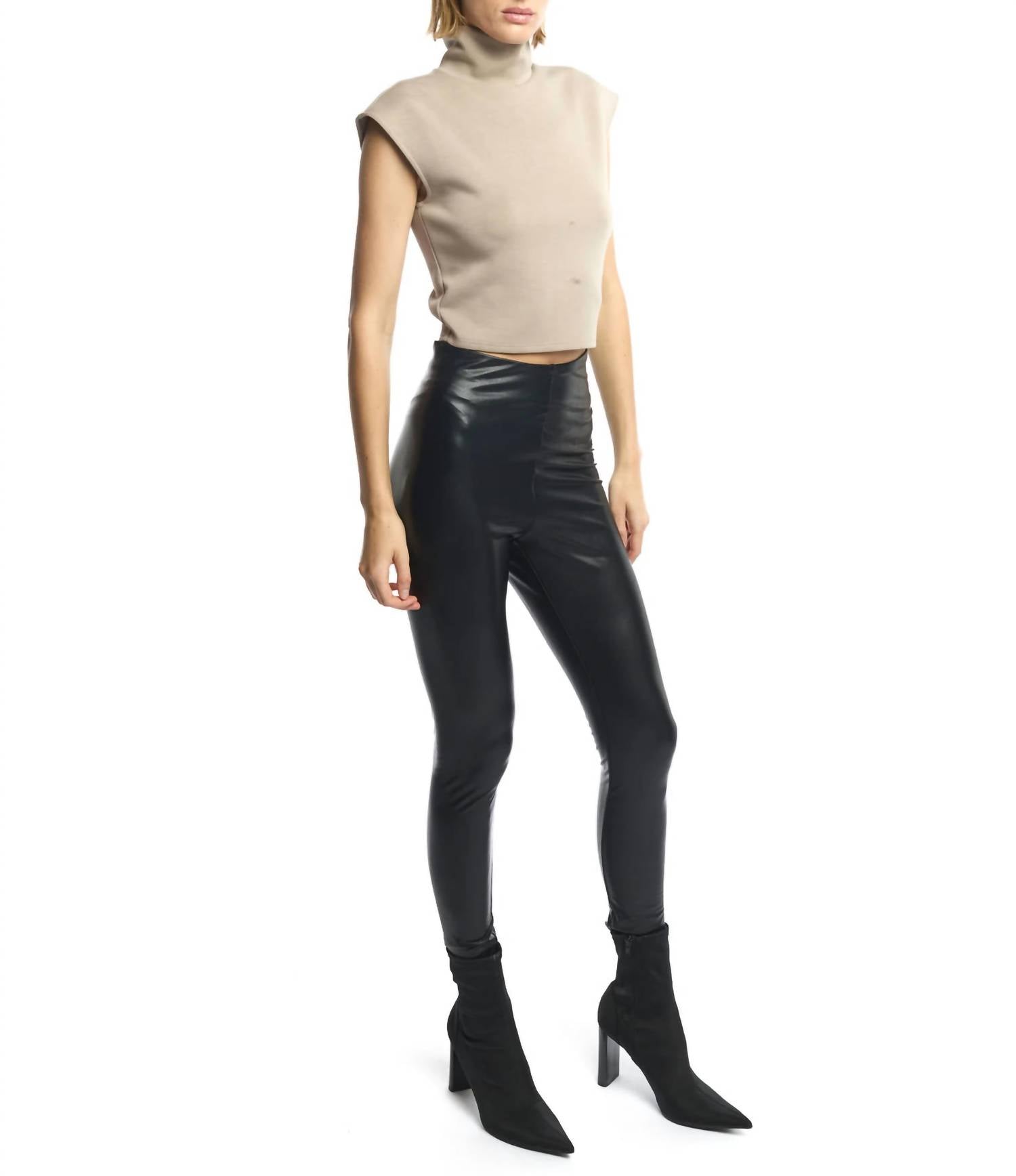 LBLC THE LABEL Winslow Sleeveless Turtleneck Top in mocha - women's sweater - detail view