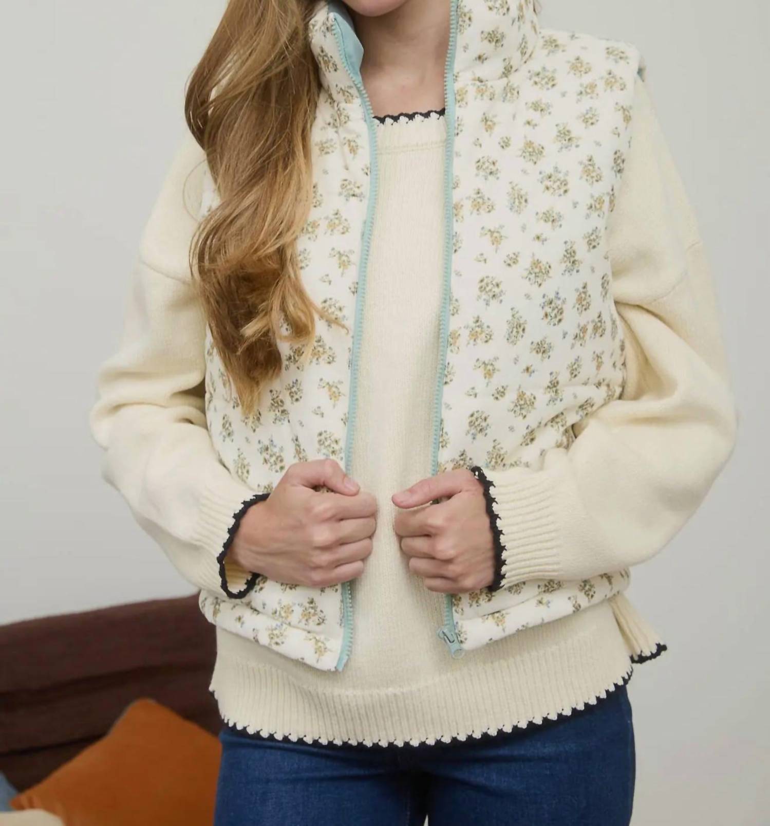 Blu Pepper - Floral Zip Up Puffer Vest