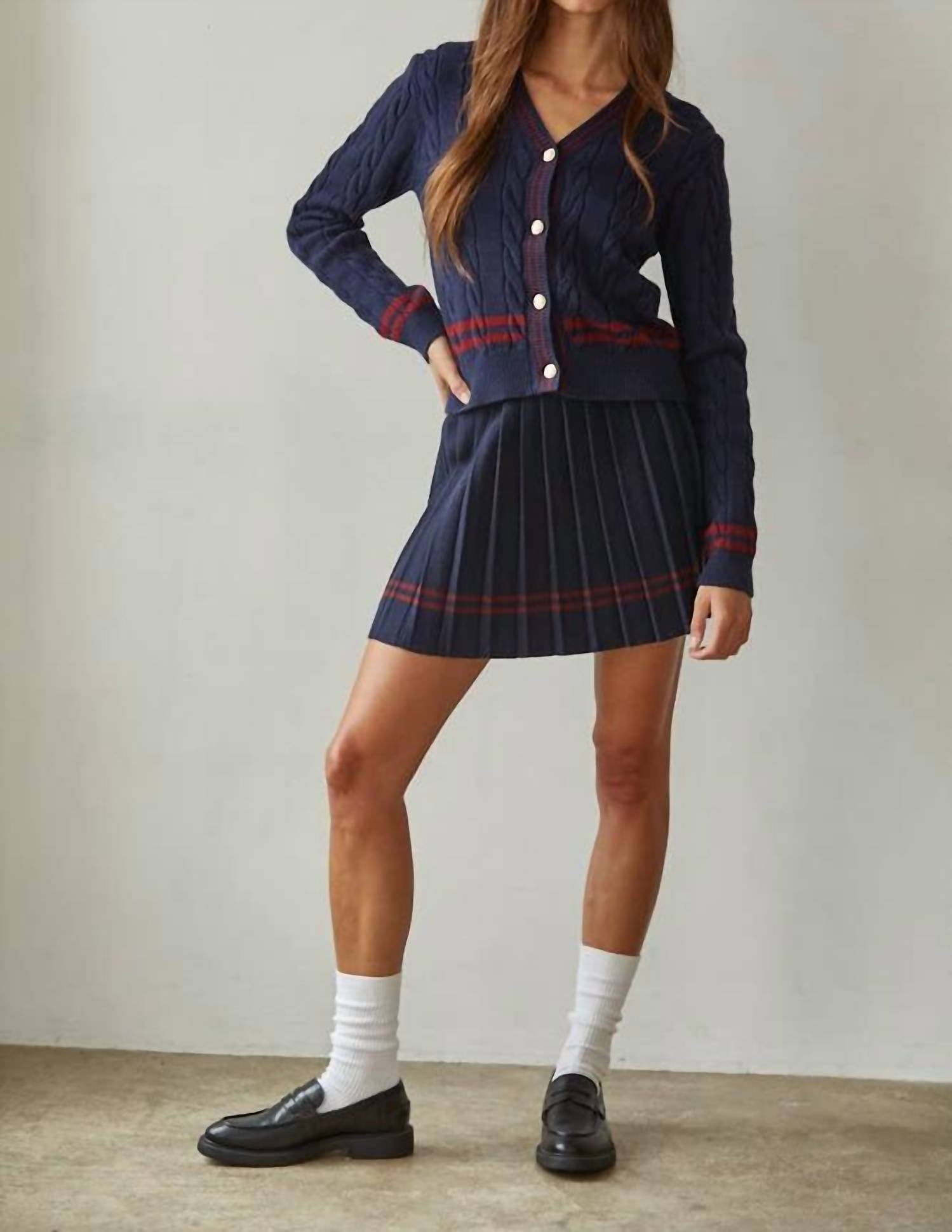 By Together - Knit Pleated Mini Skirt With Contrast Striped Hem