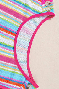 Threaded Pear - Kenna Stripe Eyelet Knit Button Decor Tank Top