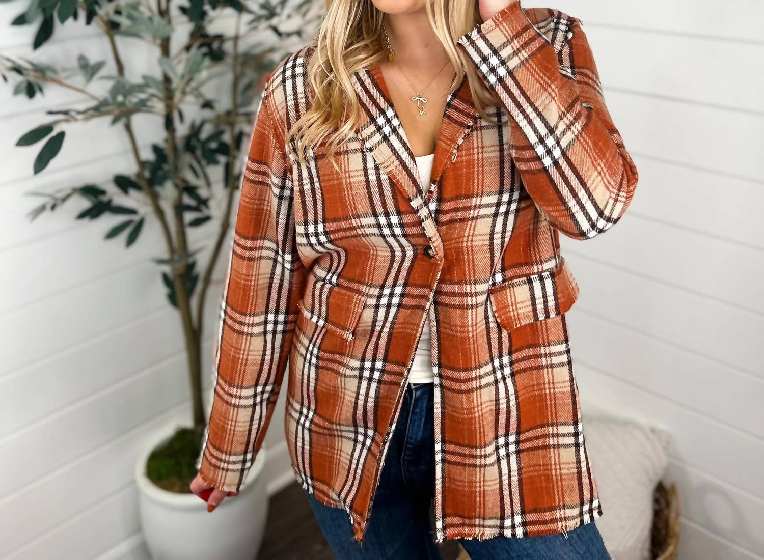 Blakeley - Hold On A Second Plaid Long Sleeve Blazer