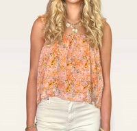 Reset By Jane - Women's Mila Floral Print Chiffon Square Neck Ruffle Shoulder Babydoll Top
