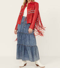 Cripple Creek - Women's Leather Beaded Fringe Jacket