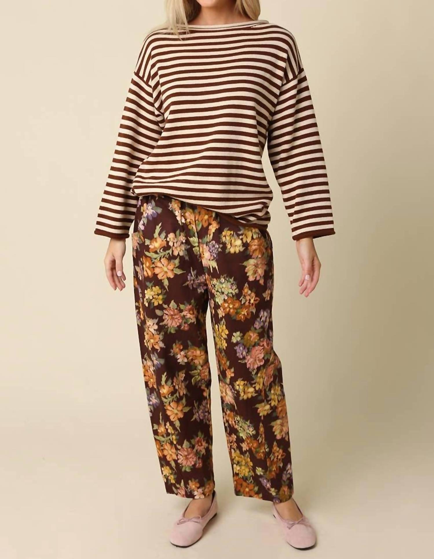 Olivaceous - Floral Barrel Pants