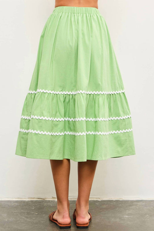 Mustard Seed - Lime Ric Rac Midi Skirt