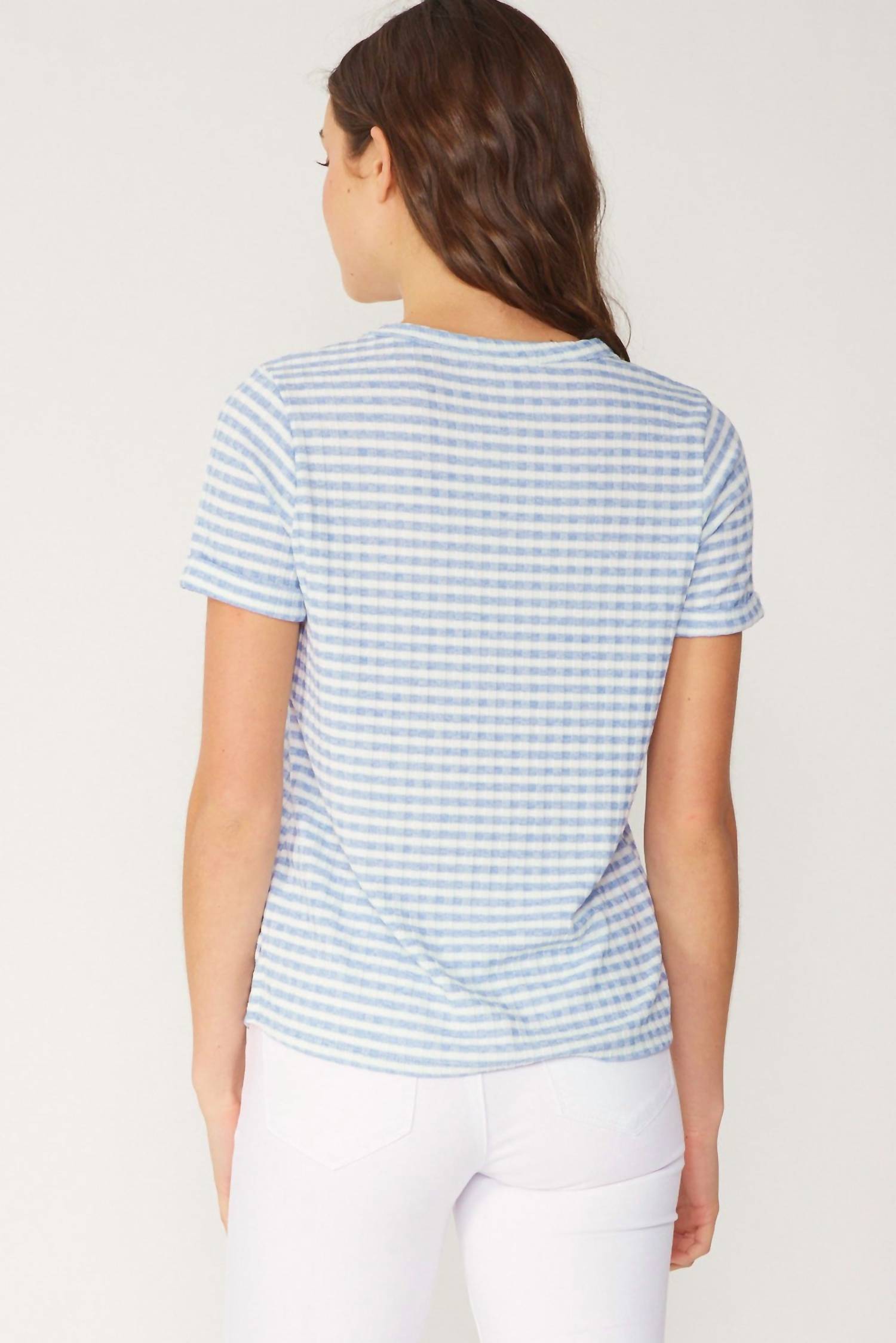 Fsl Apparel - Stripe Ribbed Knit Short Sleeve Top