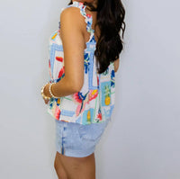 Fate - Tropical Print Ruffle Shoulder Top