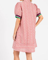 Sewn And Seen - Striped Floral Collared Puff Sleeve Mini Dress