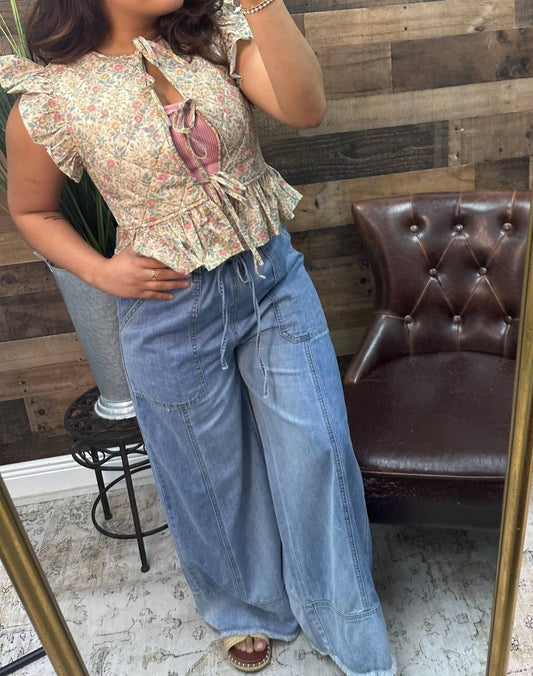 So Me - Floral Print Ruffled Quilted Vest Top