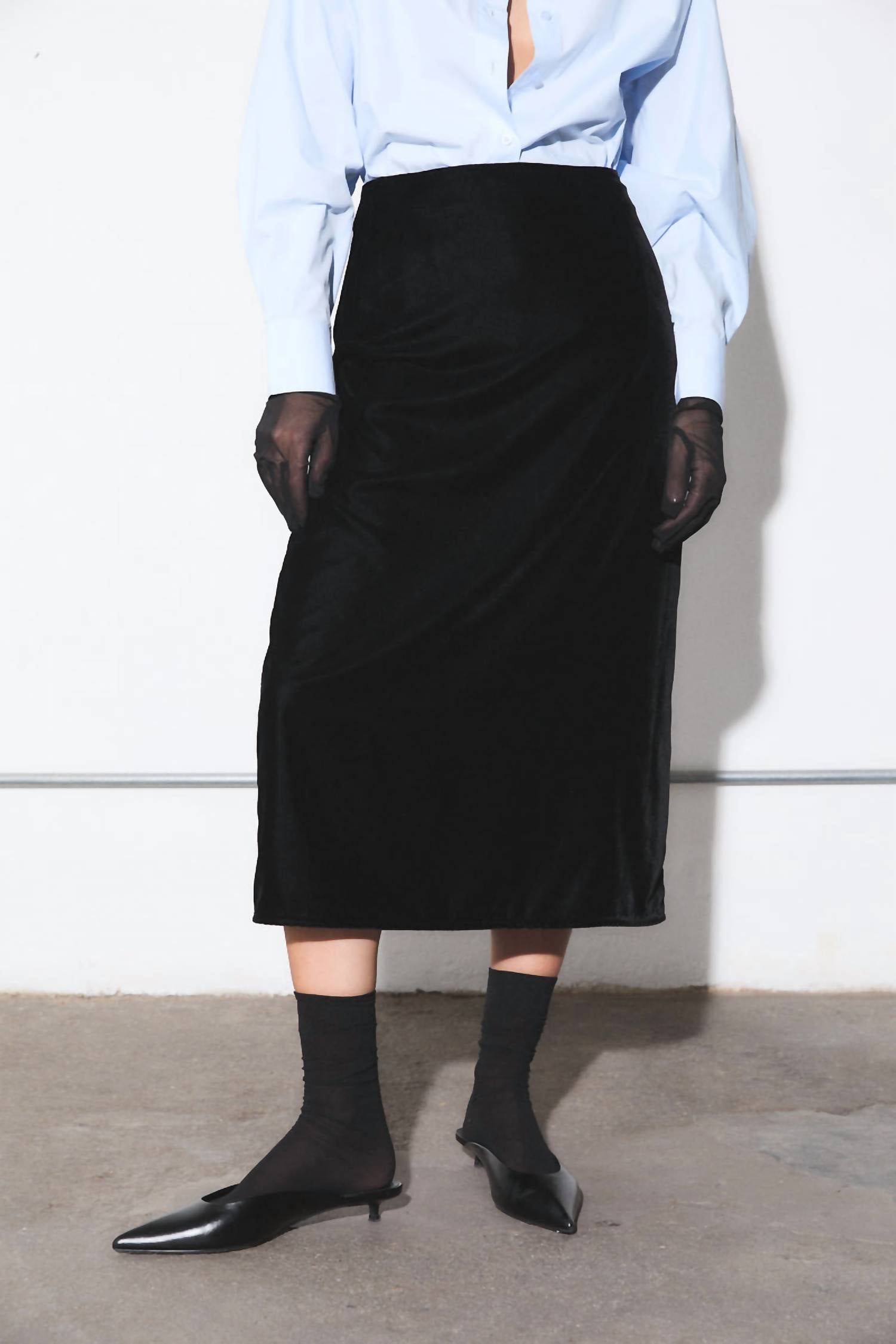 DELUC Mason Velvet Midi Skirt in black - women's skirt - view 4