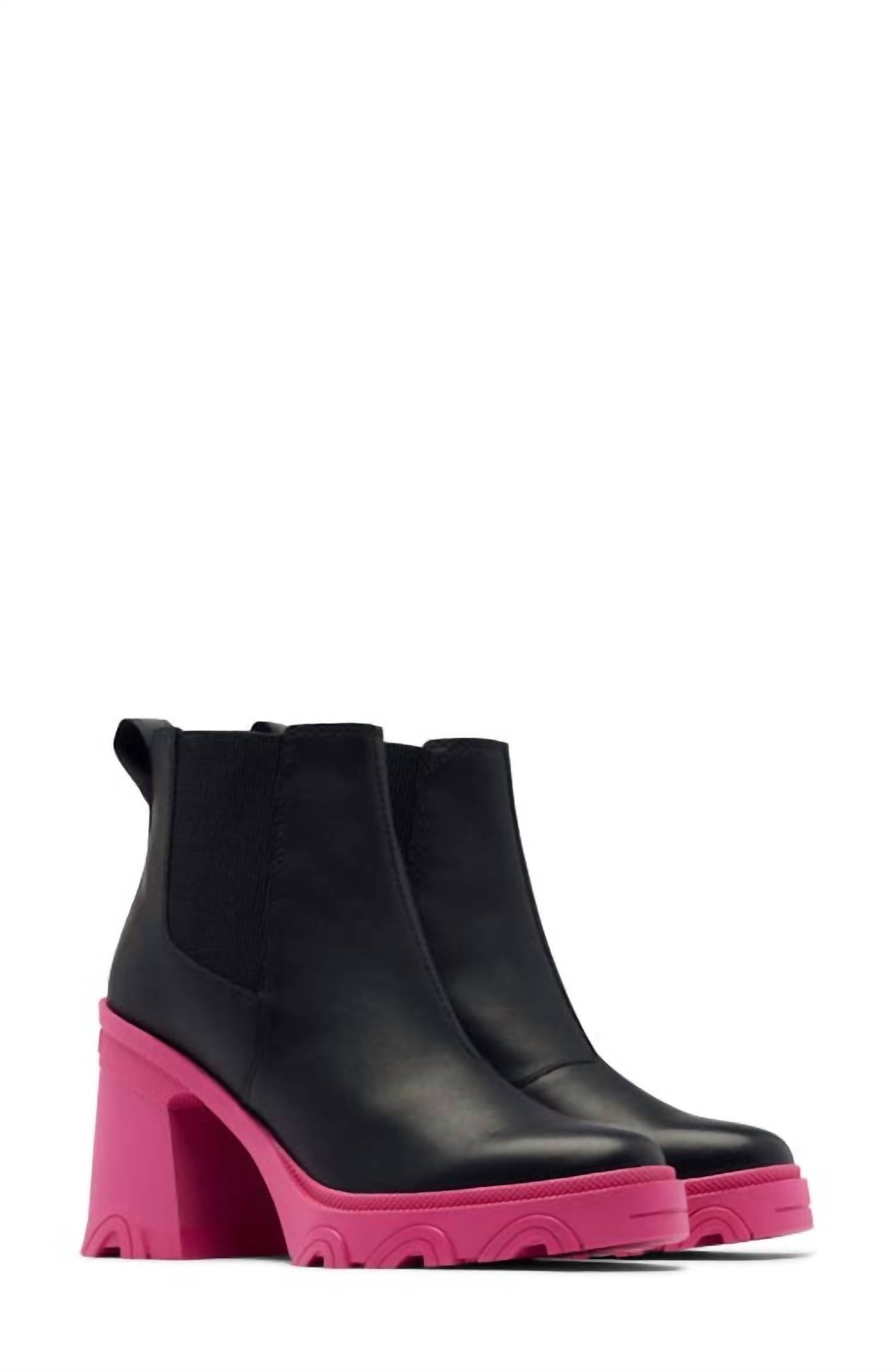 SOREL Women's Brex Waterproof Platform Block Heel Chelsea Boot in black cactus pink - women's shoe