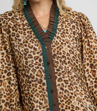 Umgee - Women's Leopard Print Long Sleeve Mini Dress