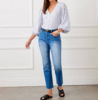 Karen Kane - Stripe Layered Sleeve Shirred Blouse