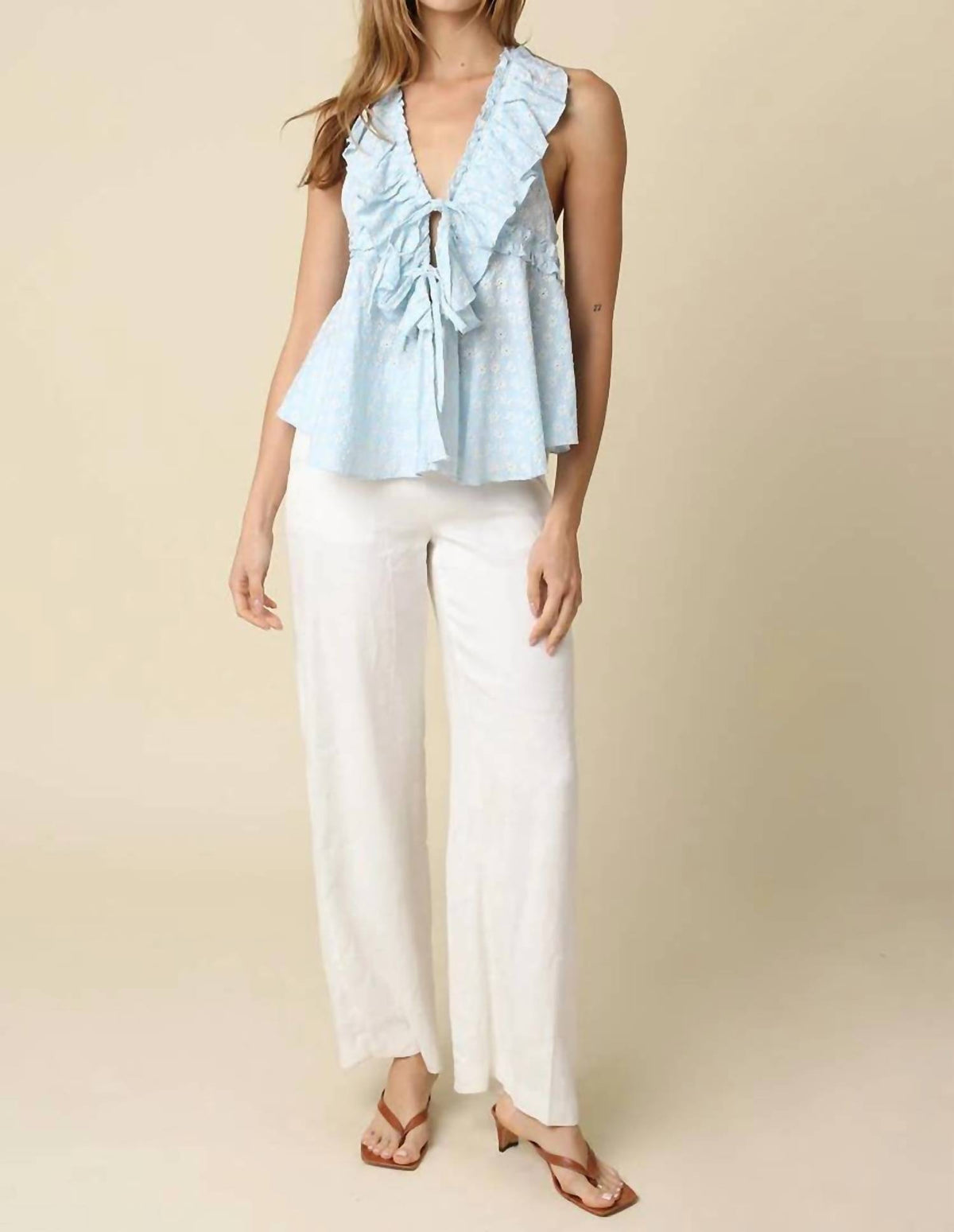 Olivaceous - Elena Ruffle Tie Top
