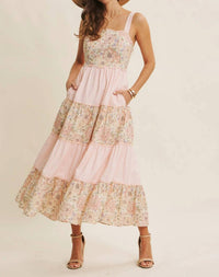 In February - Dreamy Ideal Florals And Stripes Tiered Midi Dress