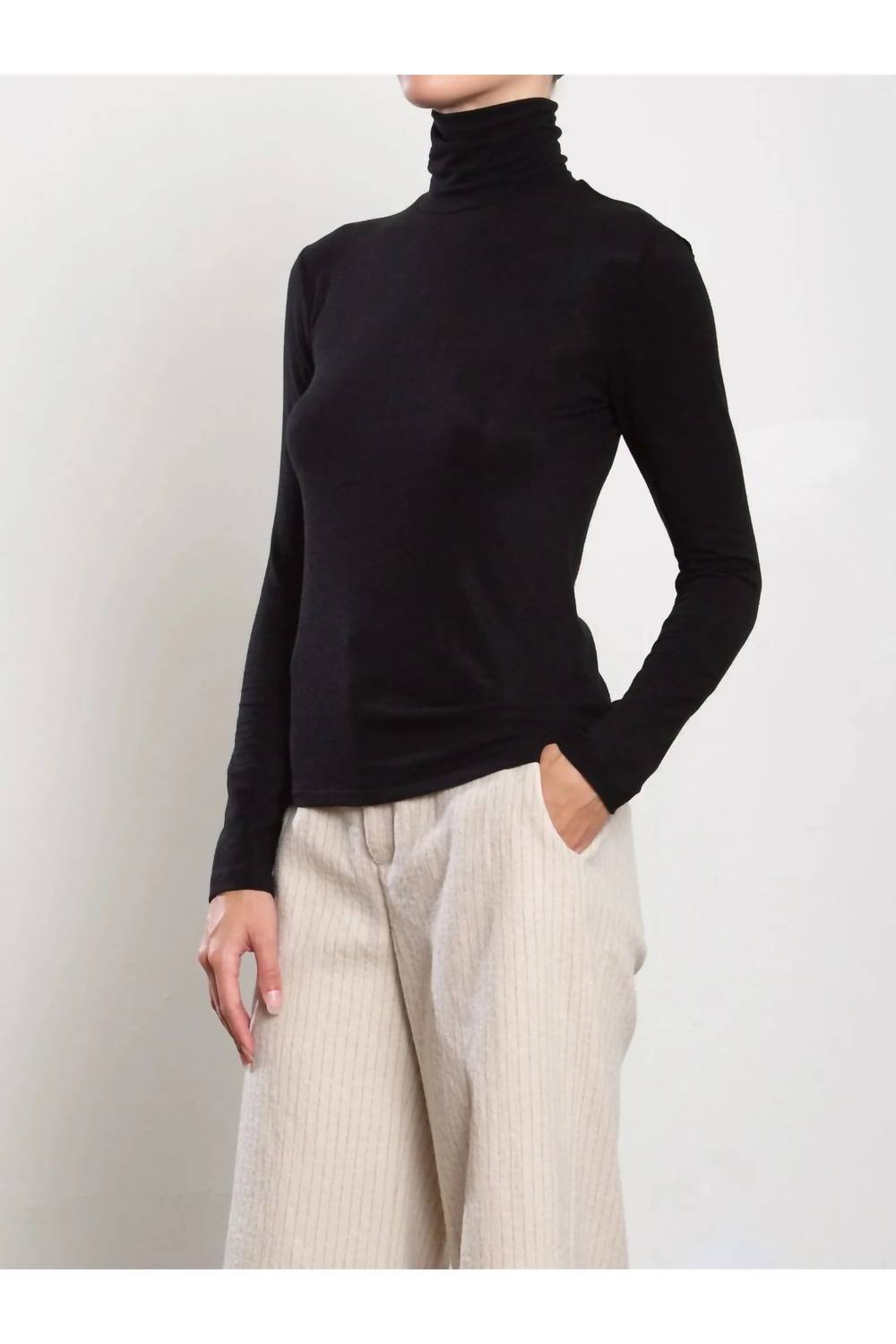 Pharaoh Shiloh Turtleneck Top in black - women's long sleeve top - detail view