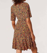 Apricot - Side Ruch Graphic Ditsy Wrap Dress