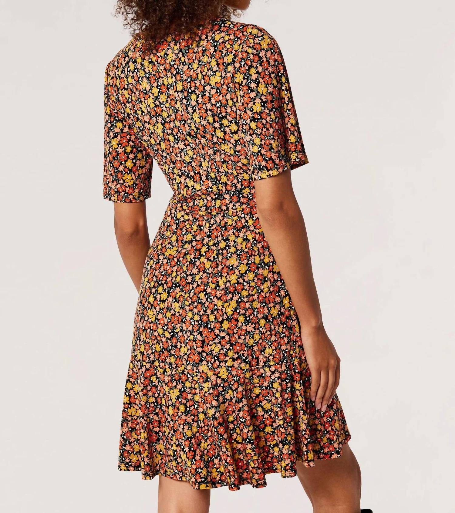 Apricot - Side Ruch Graphic Ditsy Wrap Dress