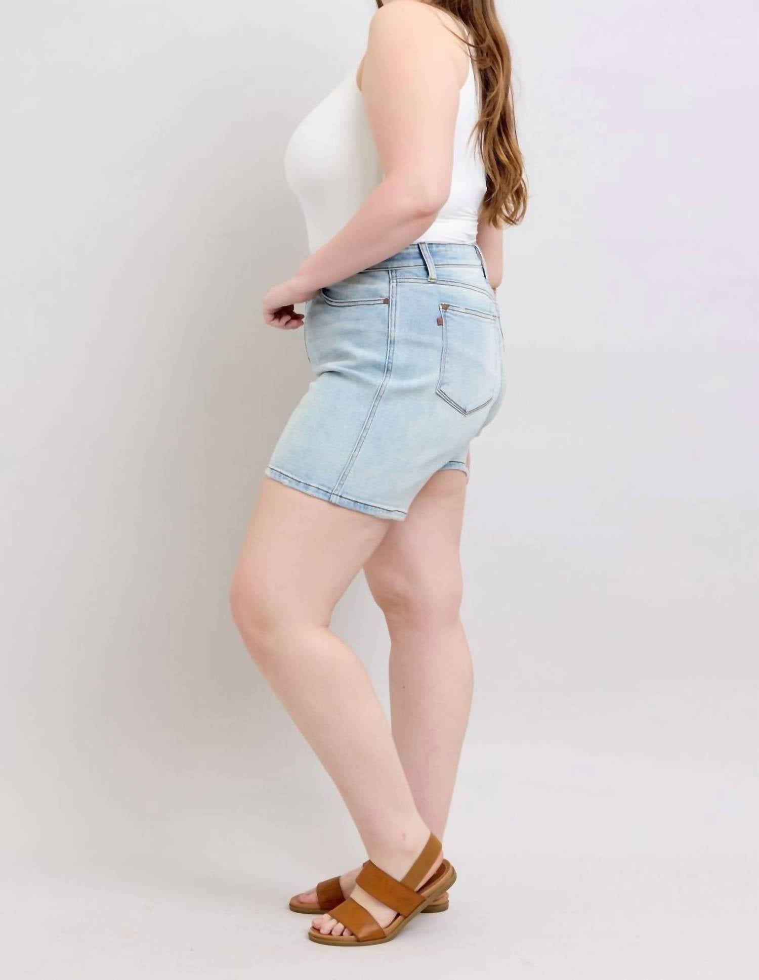 Judy Blue - High Rise 2 Button Mid Length Dad Denim Short
