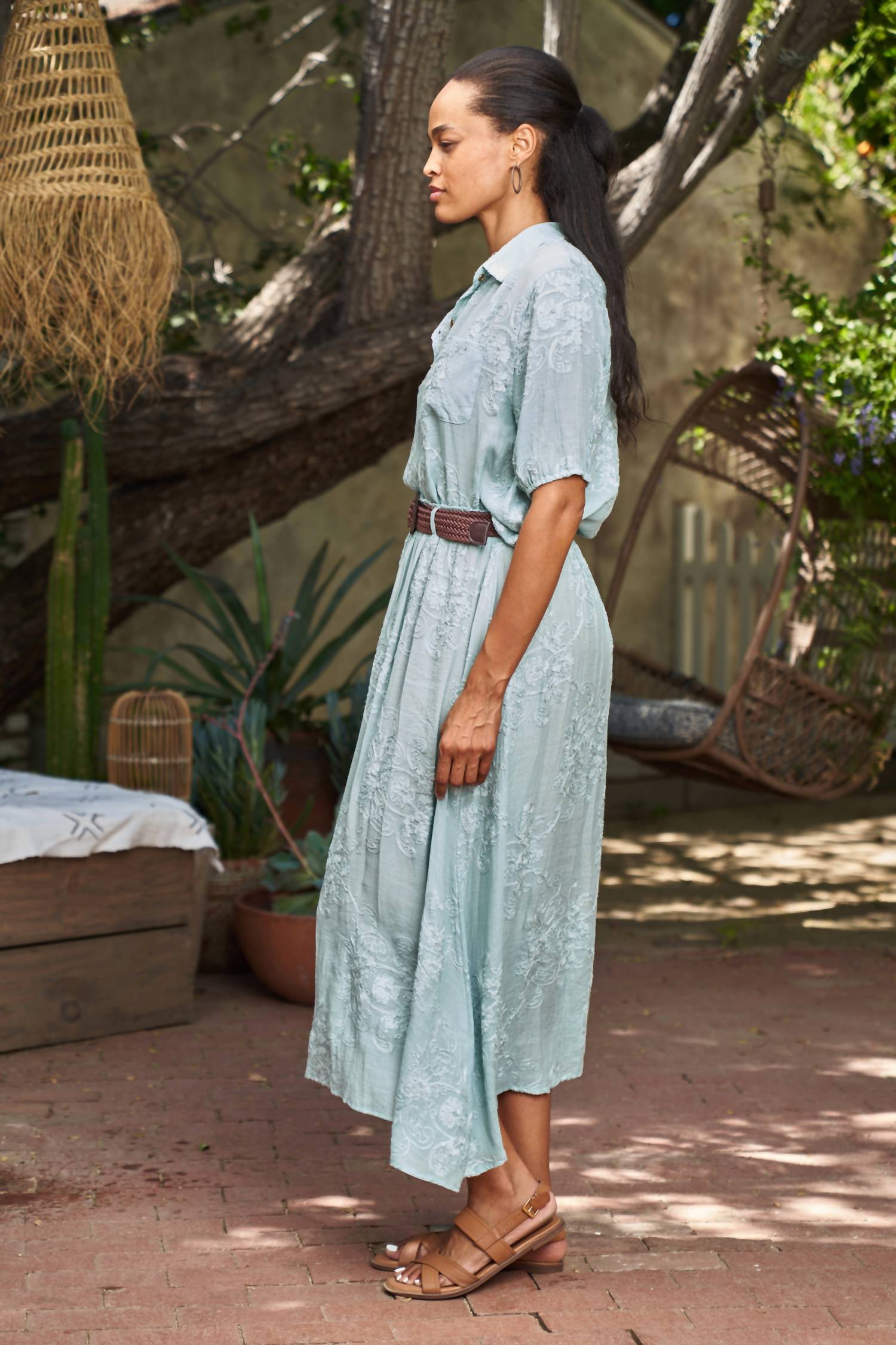 Paparazzi - Embroidered Front Shirt & Maxi Skirt With Belt Set
