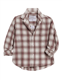 Frank & Eileen Women's Silvio Untuckable Button-up Shirt in cream wine brown plaid - women's shirt