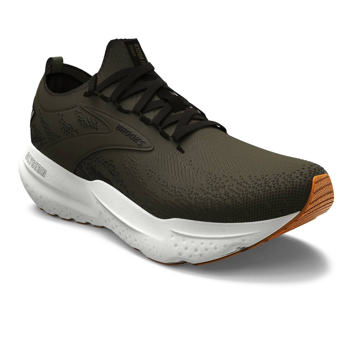 BROOKS Men's Glycerin Stealthfit 21 Running Shoes in green black white - men's shoe - alternate view