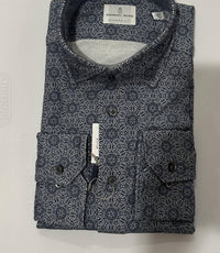 Emanuel Berg Men's Modern 4flex Stretch Knit Shirt in navy pattern - men's shirt