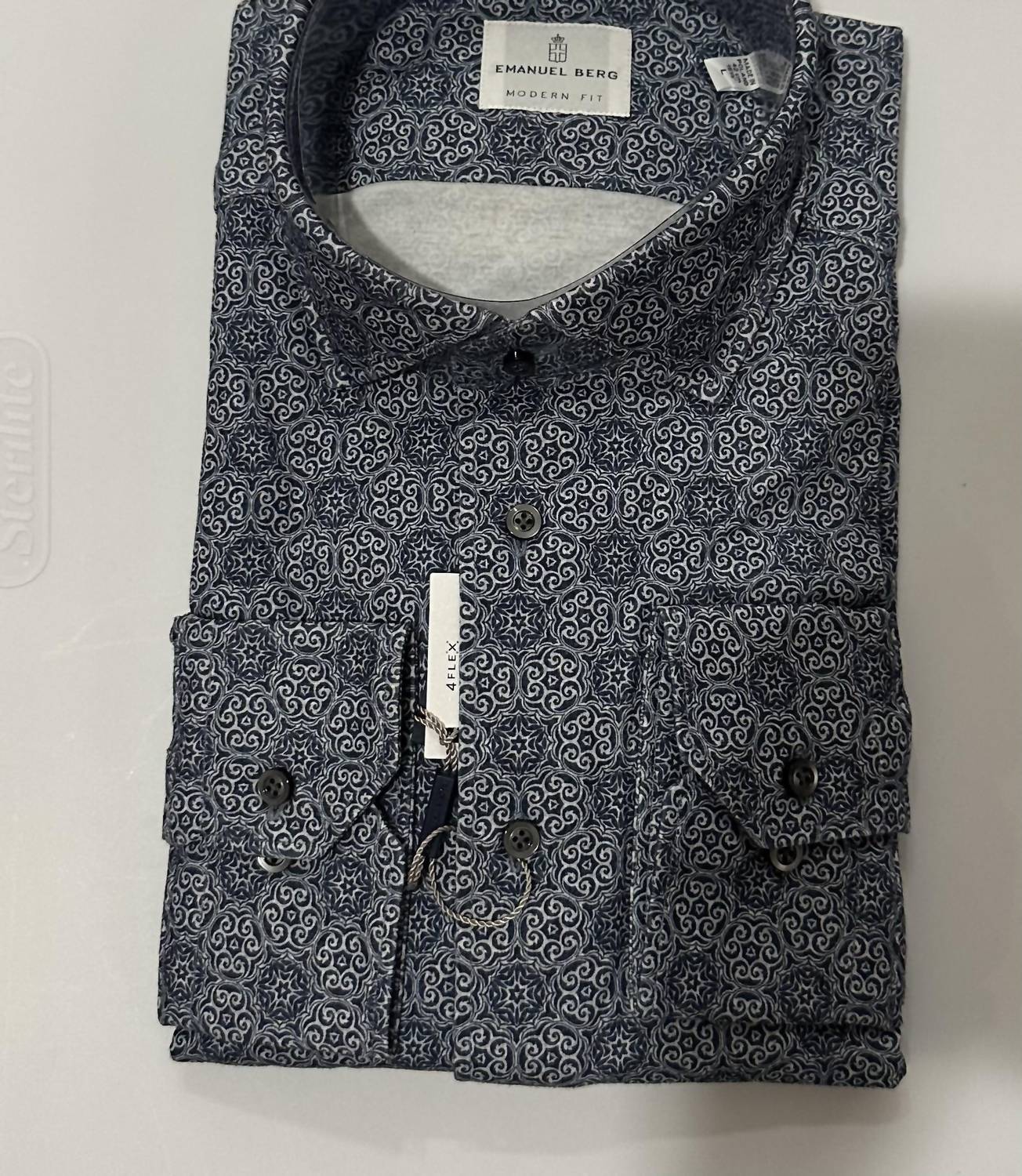 Emanuel Berg Men's Modern 4flex Stretch Knit Shirt in navy pattern - men's shirt