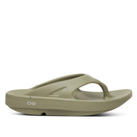OOFOS Unisex Original Thong Flip Flop in forest green - women's shoe - detail view