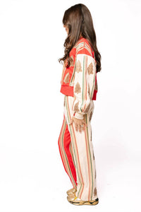 QUEEN OF SPARKLES Striped Christmas Cookie Sweatpants in red and ivory - women's pants - detail view