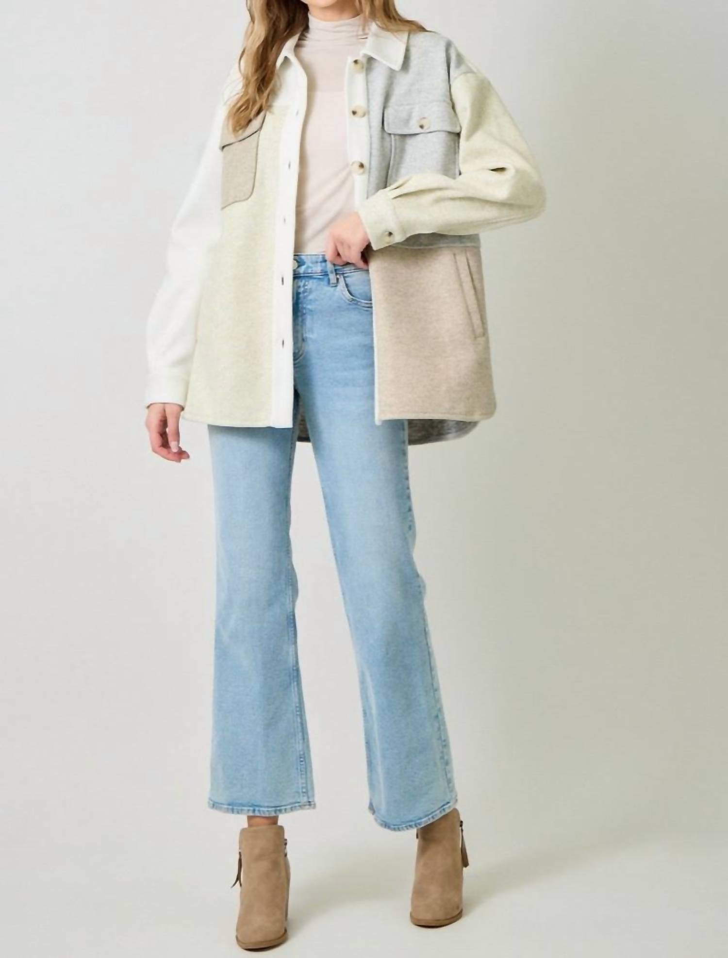 mystree Pieced Together Shacket in latte stone - women's jacket - view 6