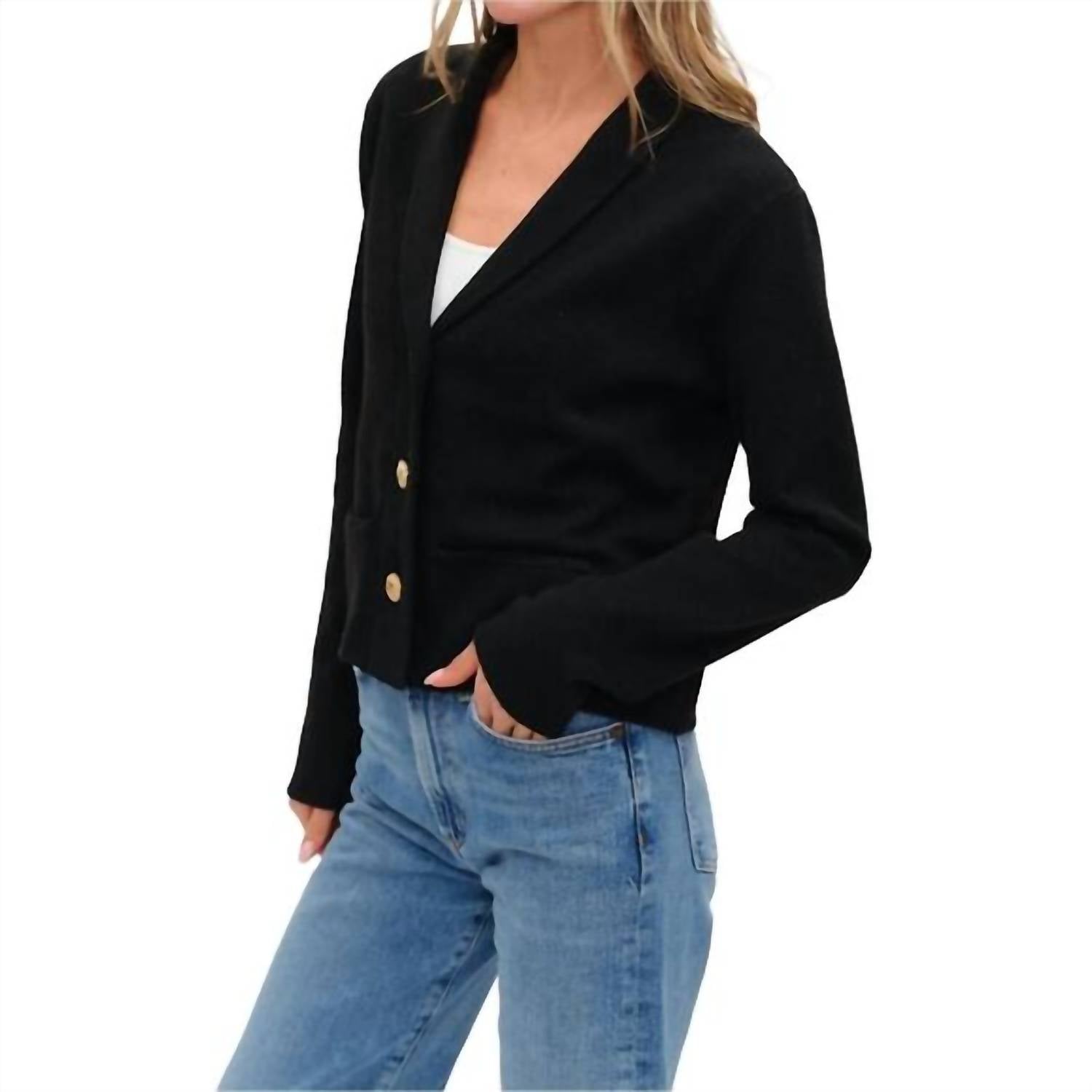 SIX/FIFTY Shawl Lapel Knit Blazer in black - women's jacket - detail view