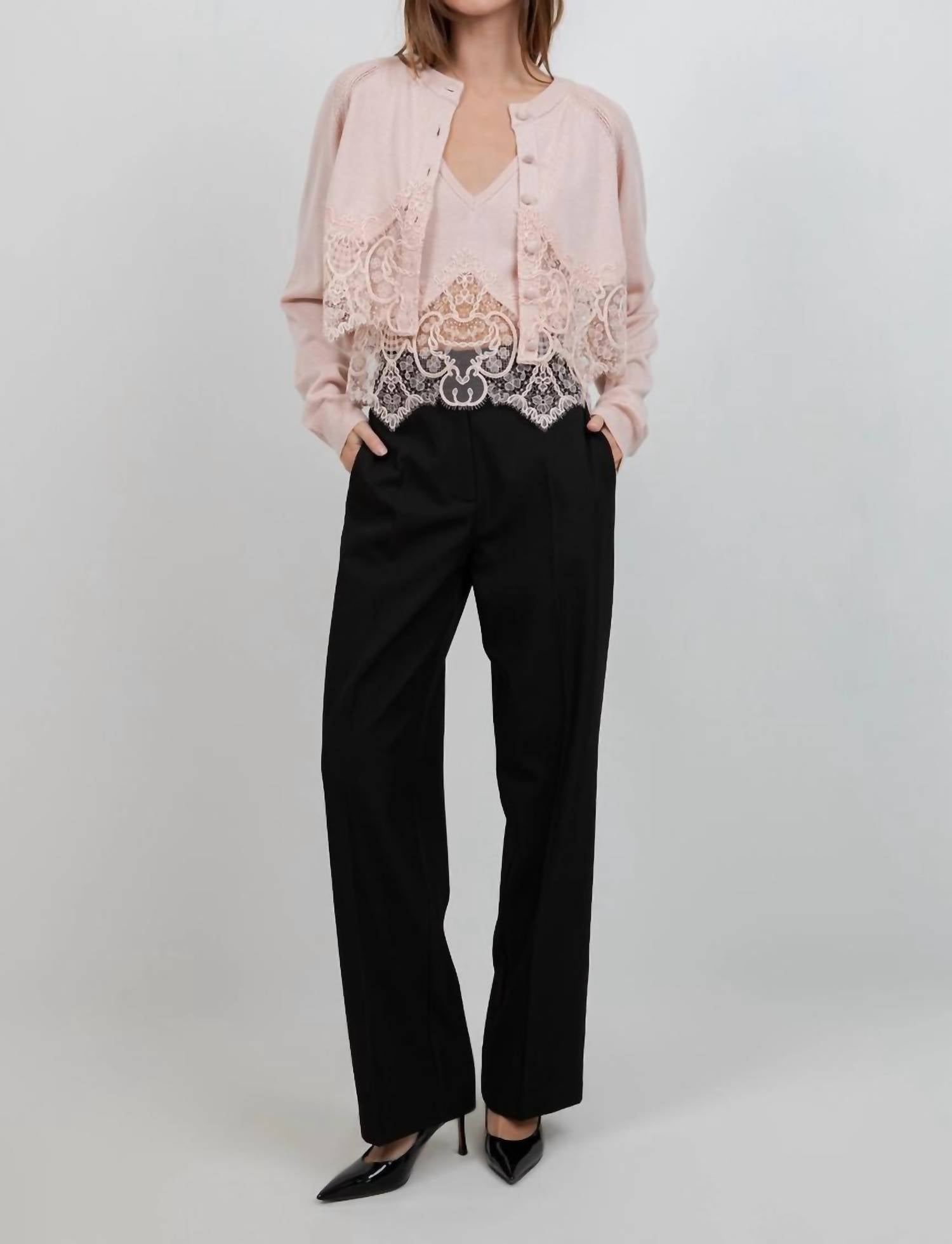 Whiteroom+Cactus - Knitted Sweater Cardigan with Lace Edge Detailing